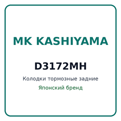 Колодки тормозные задние MK KASHIYAMA D3172MH D3172MH